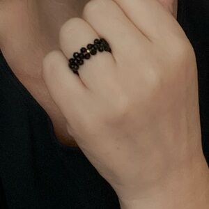 Black Spinel with 18K gold bead  Ring